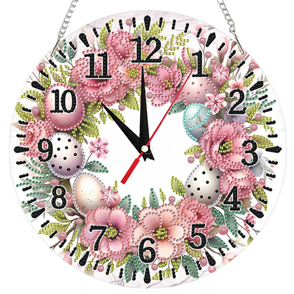2D Flat DIY Acrylic Diamond Painting Clock Pendant with Clocks Function Diamond Art Clock Kits 9.65x9.65inch for Home Decoration