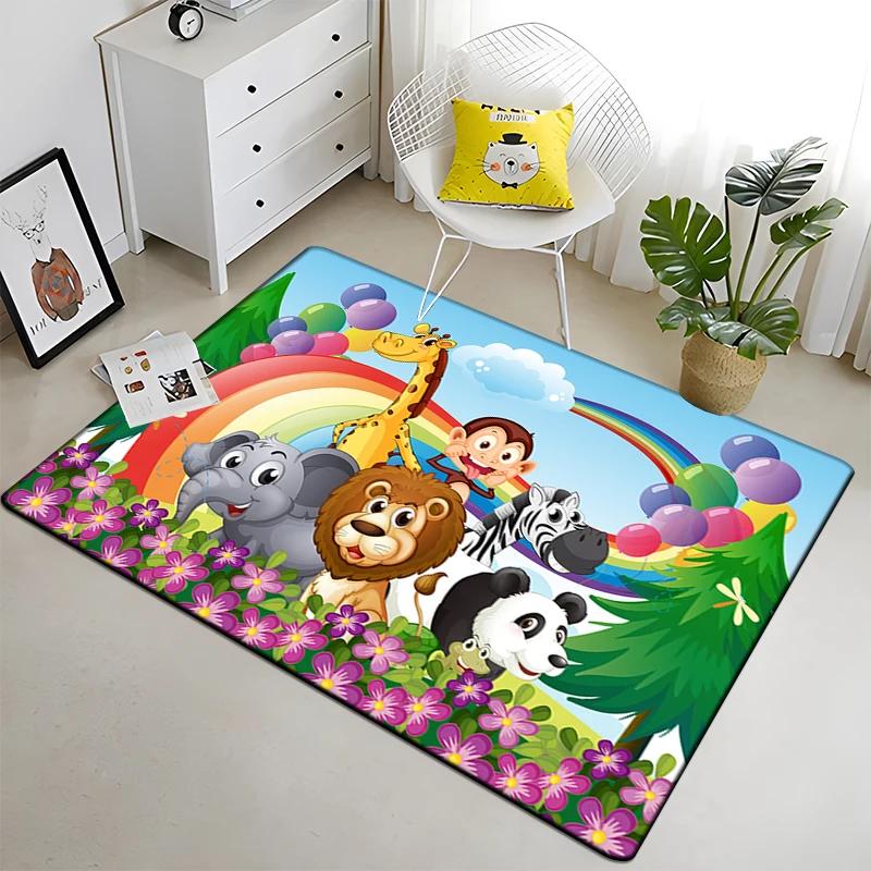 Cute Jungle Animal Carpet Area Rugs Anti-slip Doormat 3D Print Cartoon Animals Carpet for Living Room Bedroom Decor Child Gifts