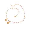 Elegant Gold Plated Stainless Steel Necklace Anklet Bracelet Set with Colored Crushed Stone and Starfish Rhinestone