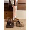 Retro brown French velvet thick-soled all-inclusive Birkenstocks, women's autumn and winter warm outer wear non-slip cotton shoes