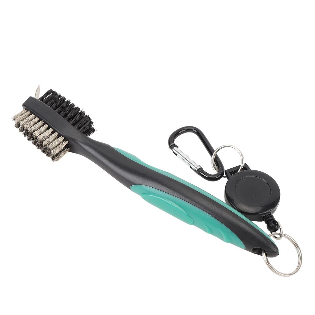 Golf Club Brush with Retractable Cord Dual Sided Steel Bristles Ergonomic Handle Golf Club Cleaning Brush Green