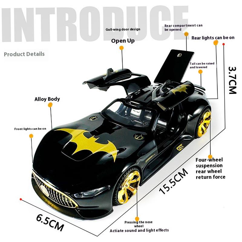 1/32 Benz Bat Version AMG Alloy Model, Cool Sound and Light, Strong Rebound Force, Adjustable Rear Wing, Exquisite Desktop Ornament