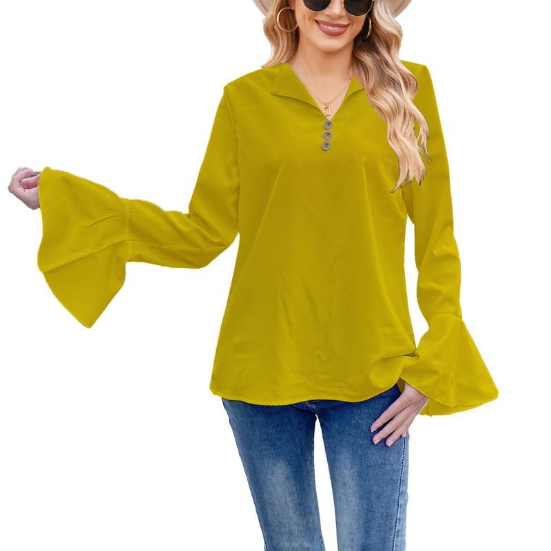 HNXC Damesmode Casual Effen Kleur Print Lange Mouw V-hals Blouses & Shirts
