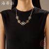 New Hollow Geometric Diamond-encrusted Flower Necklace, Women's Simple and High-end Two-color Flower Leather Rope Necklace