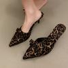 Leopard Pointed Toe Women Slippers Summer High Heels Mules Shoes Dress Pumps Woman Sandals 2025 Slingback Mujer Zapatos