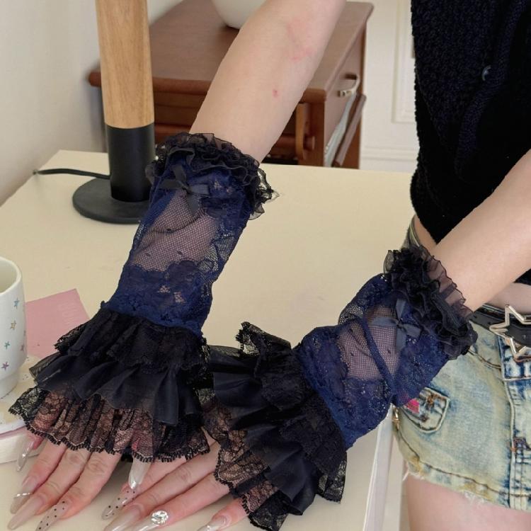 Delicate Rhinestones Embroidered Gloves Soft Nylon Arm Sleeves For Daily Fashion Evening Event
