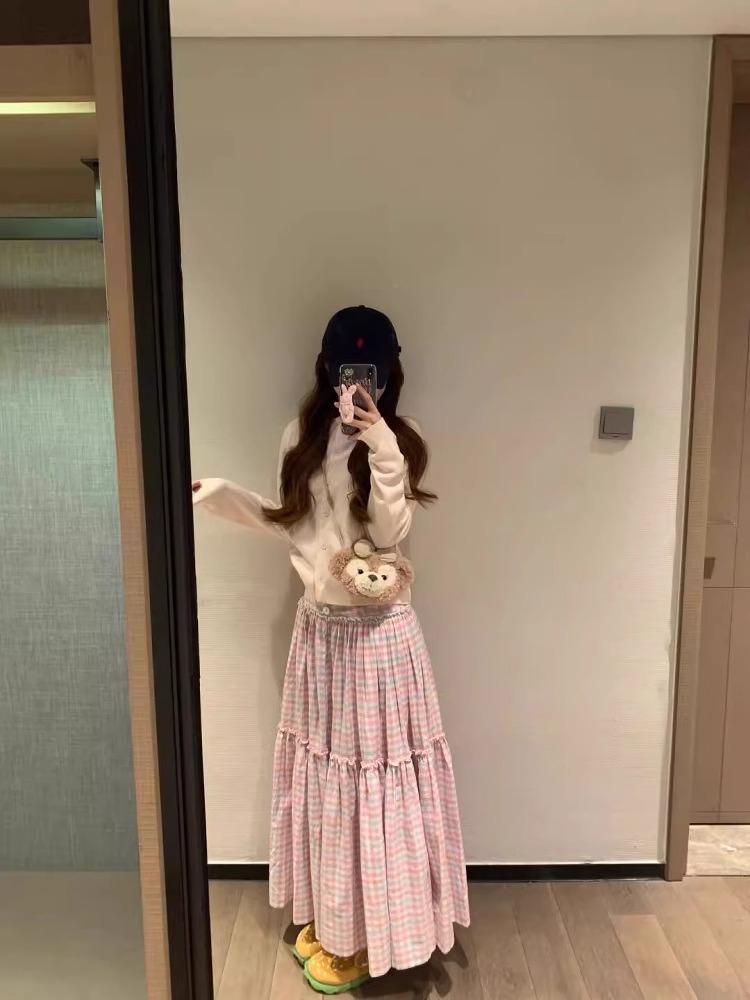 

Color Block Plaid Retro Midi Skirt for Women – Slimming, Loose Fit, Petite, Summer-Ready XXXL розовый