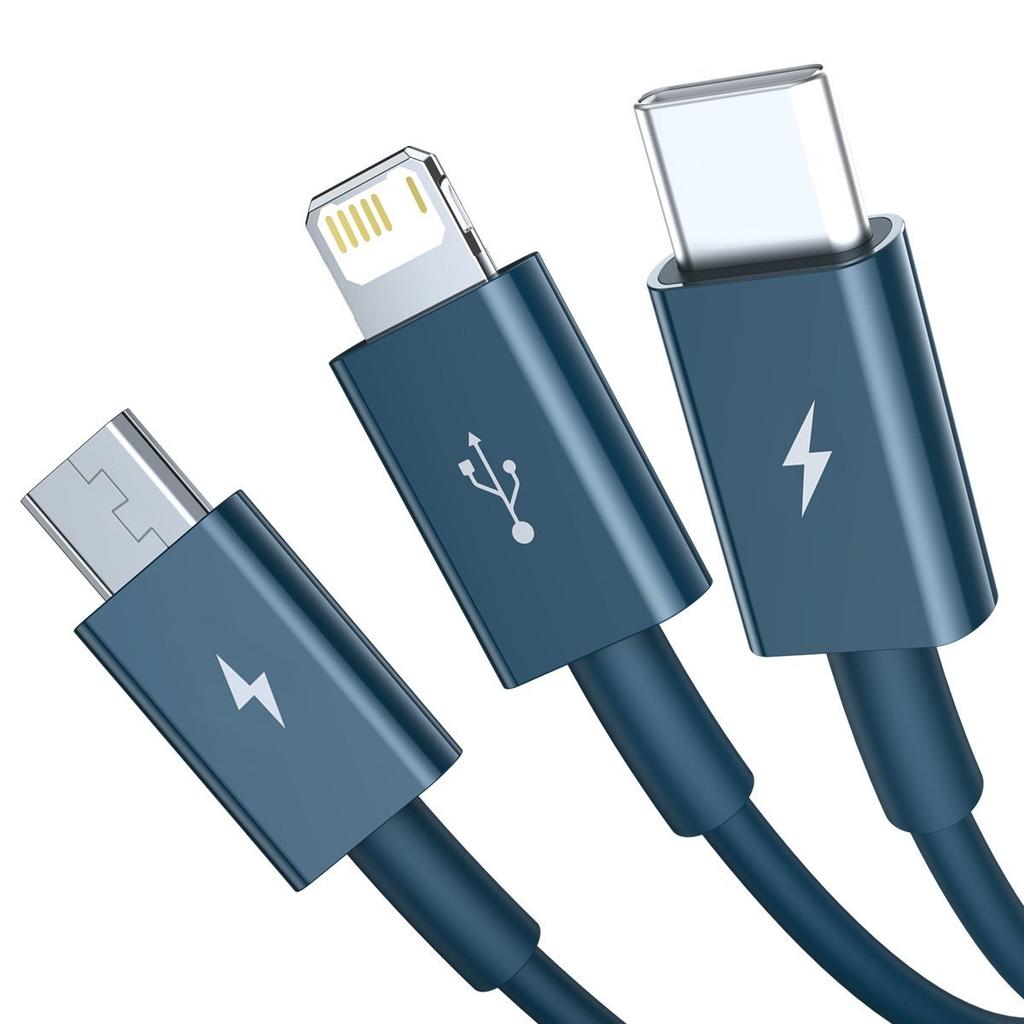 Baseus Superior Series 3-in-1 USB Cable, USB To Micro USB / USB-C / Lightning, 3.5A, 1.5M (Blue)