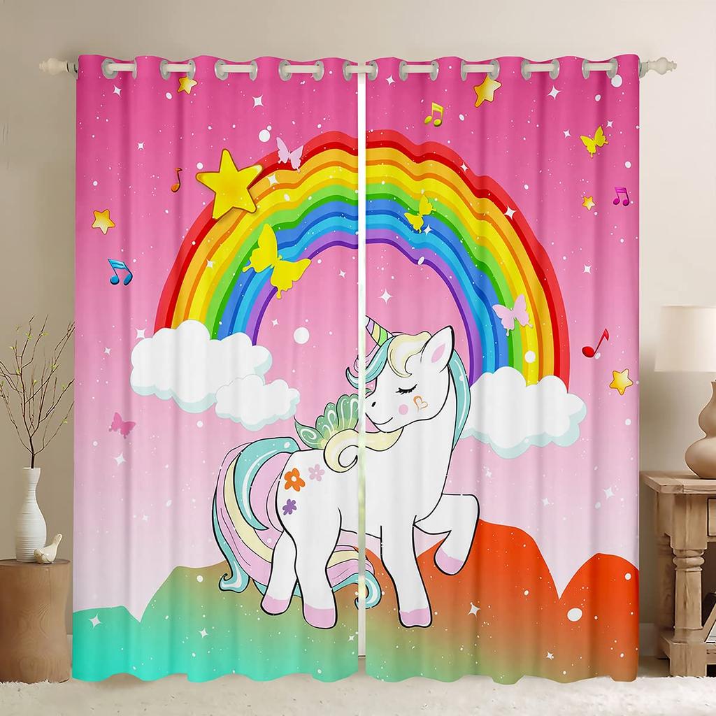 Unicorn Blackout Drape Rainbow High Shade Protection Window Drapes Unicorn Bed Chamber Living Area Room Deco for Girls Kids Set of 2 Panels