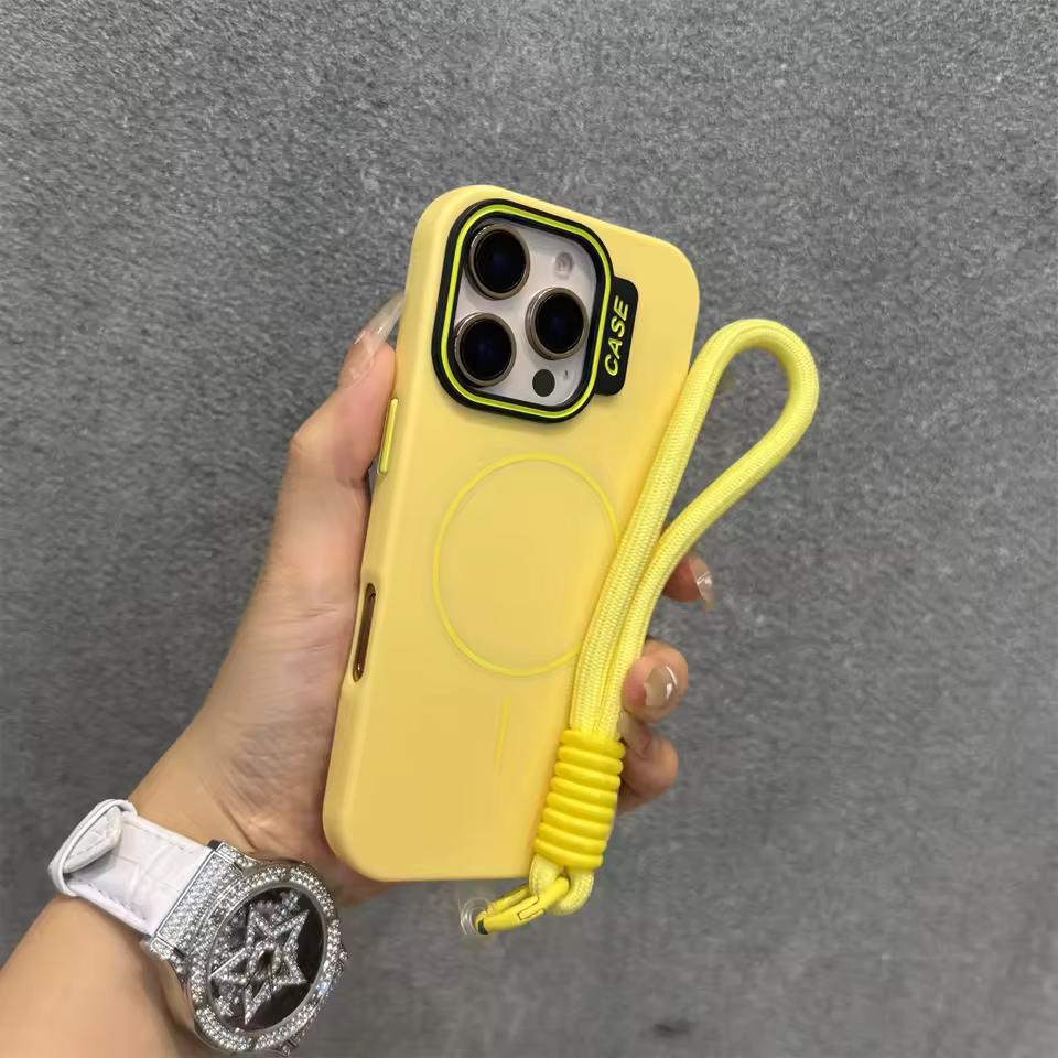 Modefodral Kontrastfärg Magsafe-fodral för iPhone11 12 13 14 15 16 Pro Max Plus Solid Slim Matt Lanyard-skydd