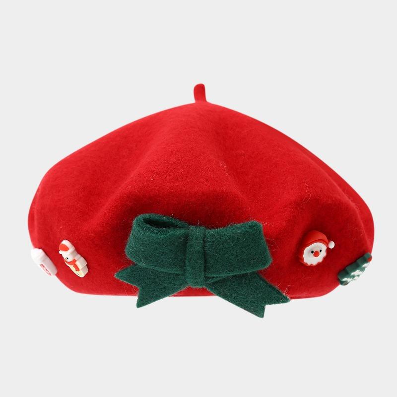 Women S Christmas Style Beret Bow Decorated Winter Autumn Warm Hat