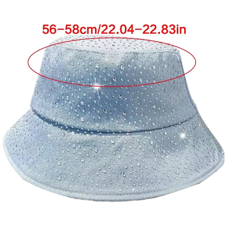 Rhinestones Decor Fisherman Hat Sun Foldable Bucket Hat for Vacation