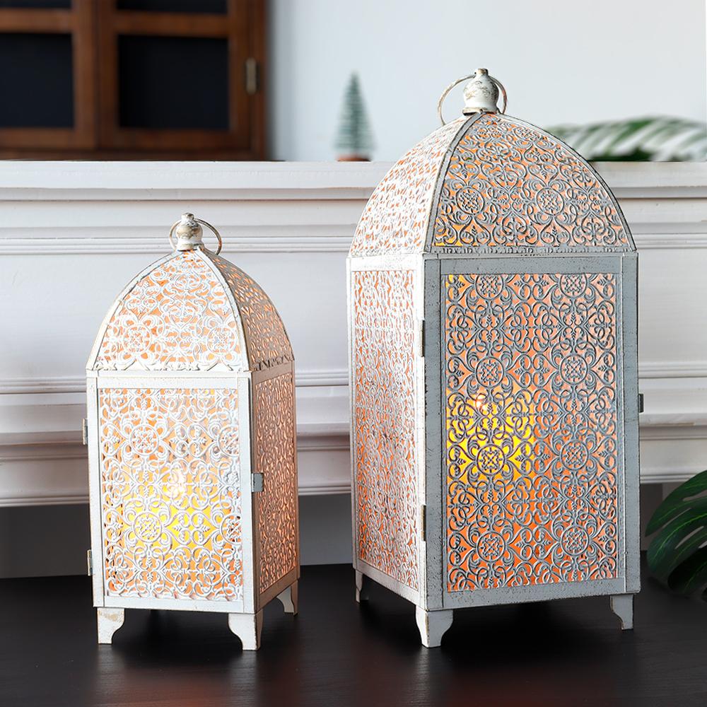 2Pcs Metal Candle Holder Vintage Candle Lantern Hanging Lantern with Hollow Pattern for Home Decor Wedding Party Garden Events