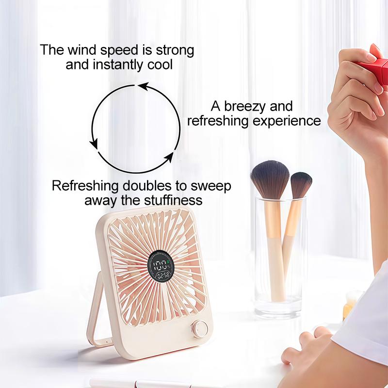 Desk Fan Portable USB Rechargeable Fan180 Tilt Folding Fan With Power Display Ultra Quiet Table Fans Office Home Adjustable Fans