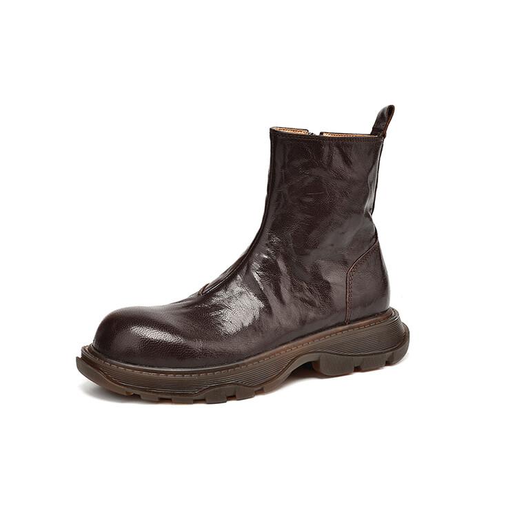 Fashion New Autumn Winter Genuine Leather Women Boots Fashion Chelsea Boots for Women Round Toe Short Boots Platform Shoes Botines Mujer