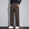 2025 Soild Color Men Thick Pants Winter Men Warm Straight Leg Pants Male Mid Waist Long Trousers Man Casual Wear Fleece Pants