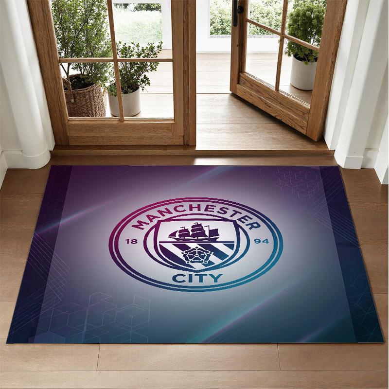 Manchester City Design Crystal Velvet Rug Soft Decorative Mat for Bedroom Entrance