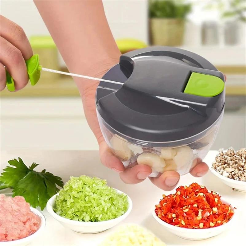 Manual Garlic Chopper Hand Pull String Vegetable Cutter Multifunctional Onions Mincer Ginger Fruits Nuts Kitchen Food Processor