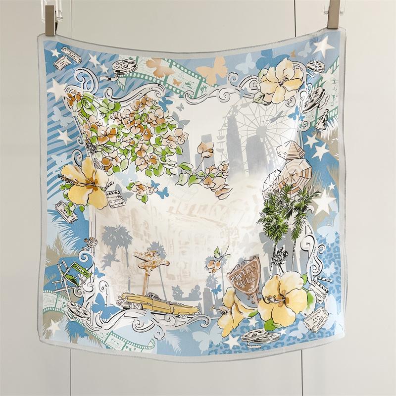 

65*65см 100% Шелковый Твиловый Шарф Роскошный Квадратный Платок Легкий Весенне-Летний Палантин Элегантный Модный Аксессуар для Женщин 65*65cm