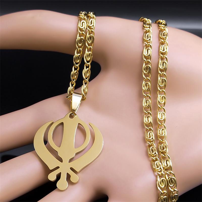 Sikhismus Sikh Halskette Damen Herren Khanda Anhänger Edelstahl Indien Pakistan Malaysia Punjab Religiöse Halsketten Schmuck N8090