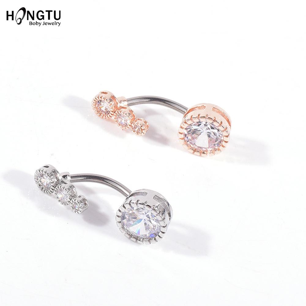 Navel Crystal Heart Bar Belly Button Ring 316l Surgical Steel Cz Body Jewellery