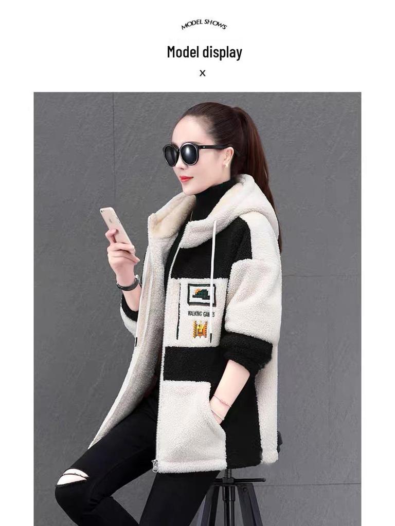 Women's 2023 Winter Korean-Style Lambswool Coat: Loose, Fleece-Lined, Thickened Cardigan Sweatshirt.