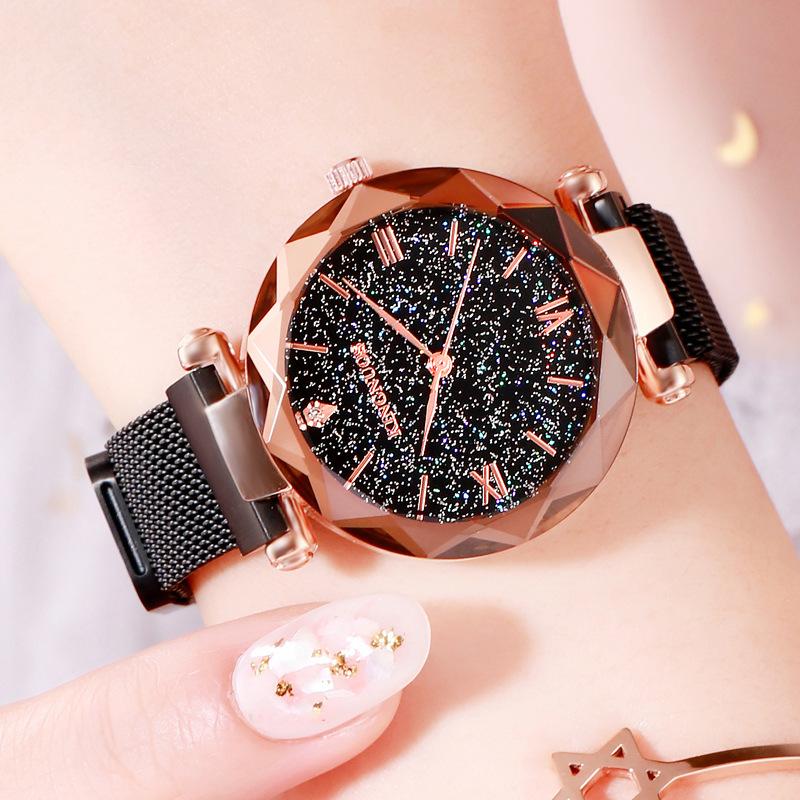 

KINGNUOS женские часы с магнитной сеткой и бриллиантами, водонепроницаемые часы для студентов, часы со звездой