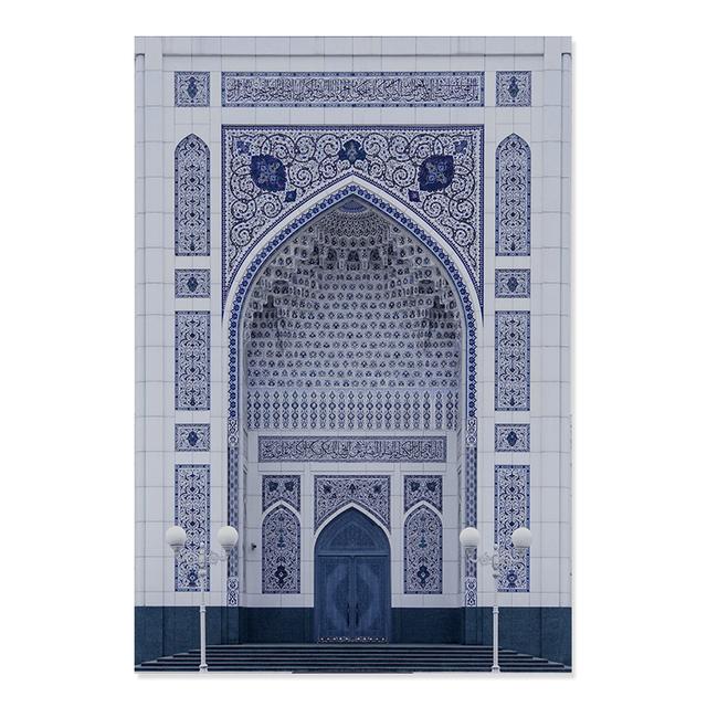 Blue Islamic Mosque Muslim Wall Posters Canvas Painting Moon Painting Wall Art Print Picture for Living Room Interior Home Decor
