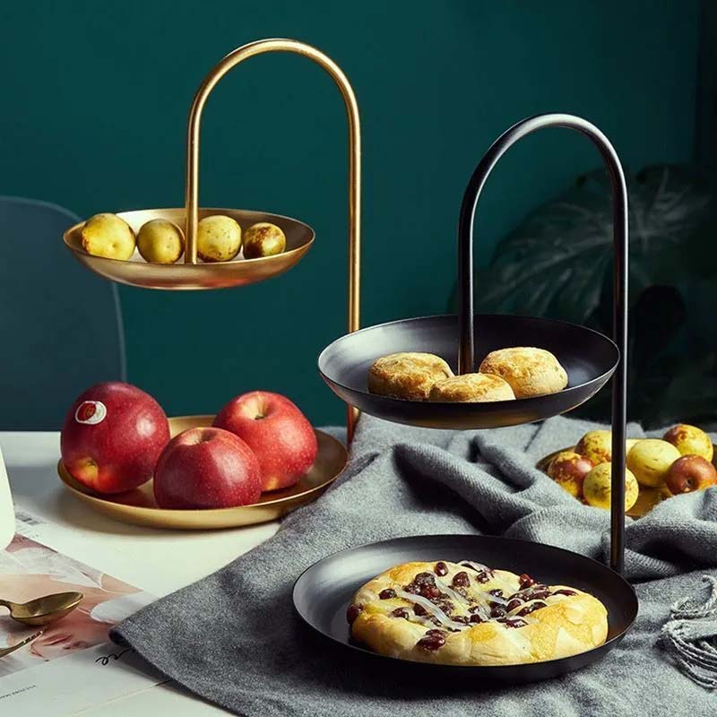 Nordic Light Luxury Iron Fruit Double Layer Plate Candy Shelf Rack Living Room Snack Fruit Tray Simple Multi-function Snack Organizer Basket