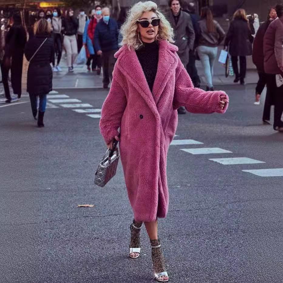 Loose Fur All-in-one Imitation Fur Jacket For Women Mid-length Large Trench Coat Lambswool