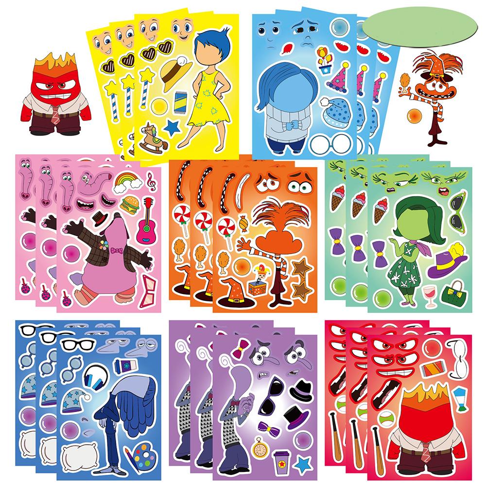 816Sheets Disney Inside Out 2 Make A Face Puzzle Stickers Funny Diy Assemble Jigsaw Cartoon Sticker Toy Party Game Reward Gifts