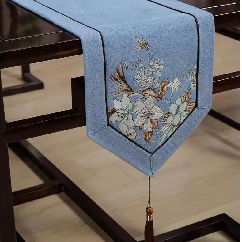 Chinese Style Table Runner Luxury Cotton Linen Jacquard Table Runners Decorative Bed Runner Classic Table Flag Living Room Hotel
