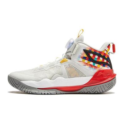 Li Ning Niños Pioneer Team 3 V3 Zapatillas de Baloncesto de Caña Media Cómodas Versátiles Zapatos de Baloncesto para Niños Rojo Gris YKBU038-5