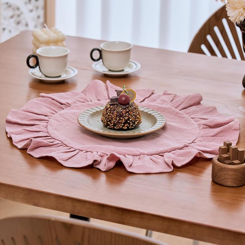 4PCS Cloth Napkins Round Placemat 100% Cotton Vintage Wedding Table Decoration Reusable for Kitchen Dinning Christmas Table Mats