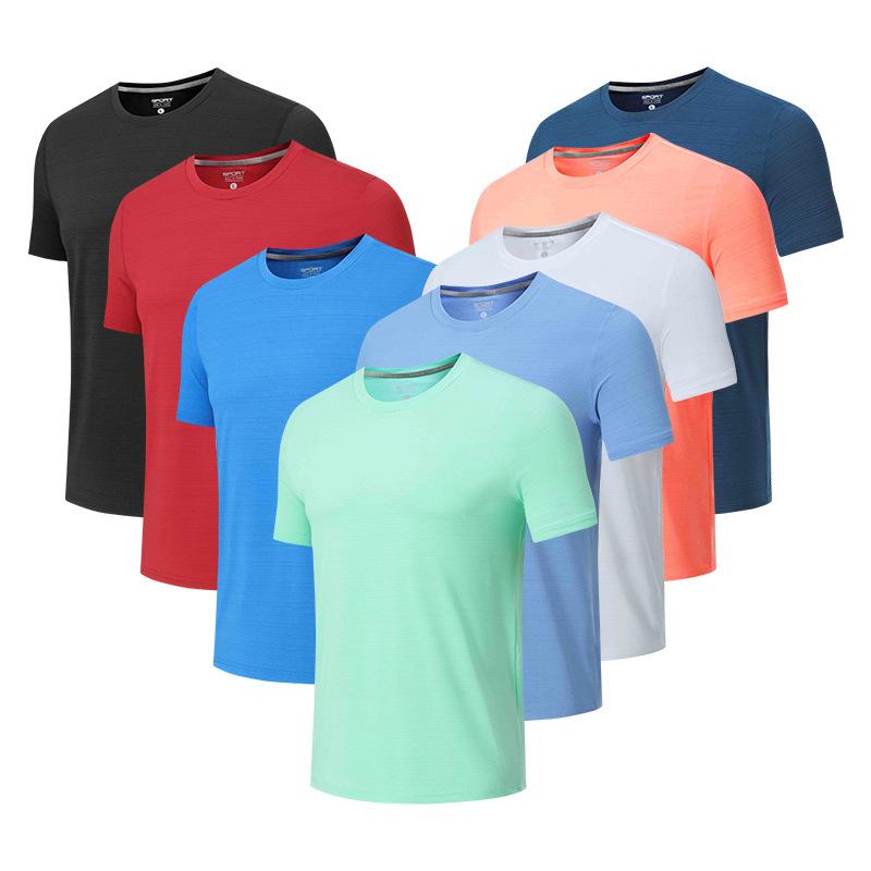 Men's Summer Sports T-shirt Casual Crew Neck Fitness Breathable Quick-dry Outdoor Running Short Sleeve Shirt