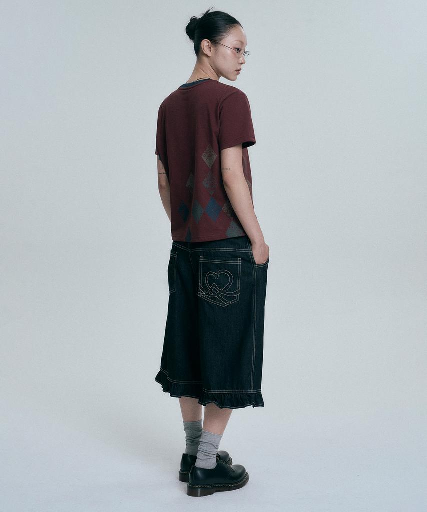 MOO Indigo Frill Bermuda Denim Pants - Black