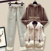 Sweet and Salty Street-Style Winter Vest, Lamb's Wool Sweatshirt, Wool Blend Pants Set: Trendy Autumn/Winter Women's Outfit, Youthful Style
