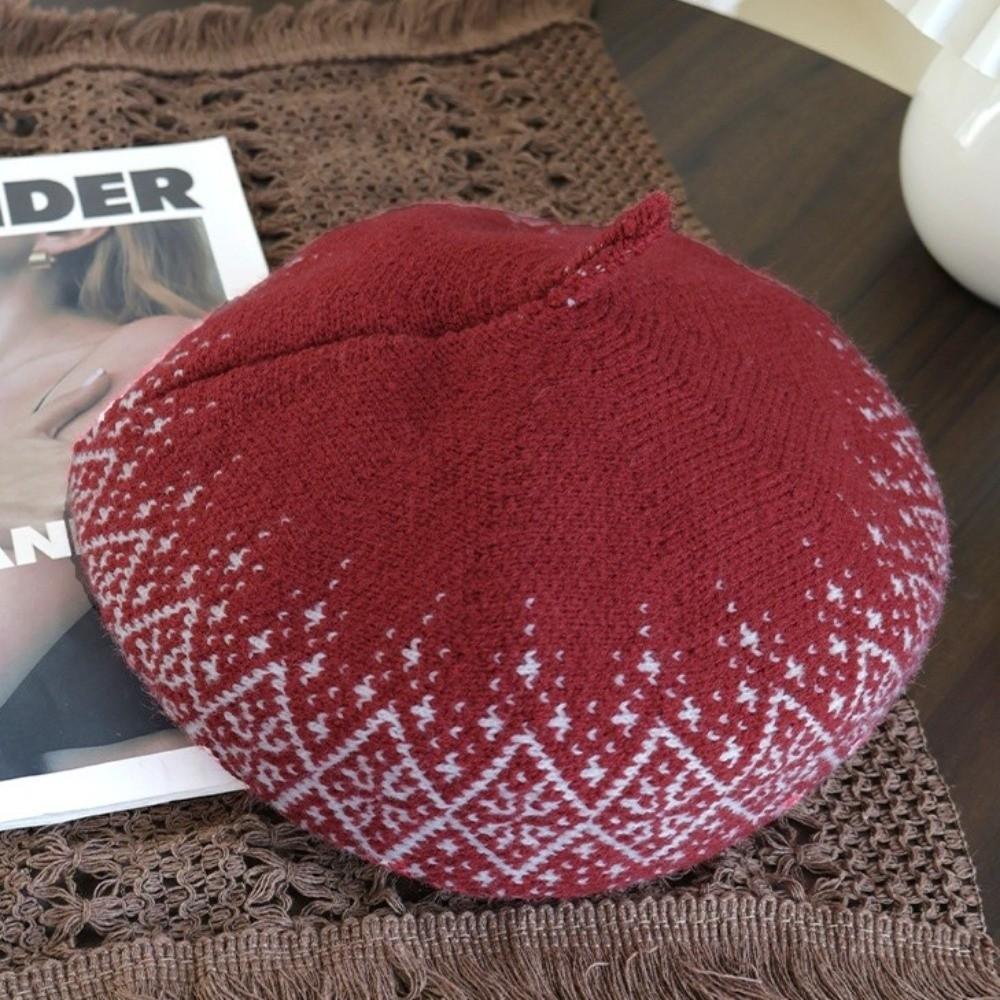 Keep Warm Beret Hat Retro Pattern Kintted Hat Retro Fashion Hat Autumn