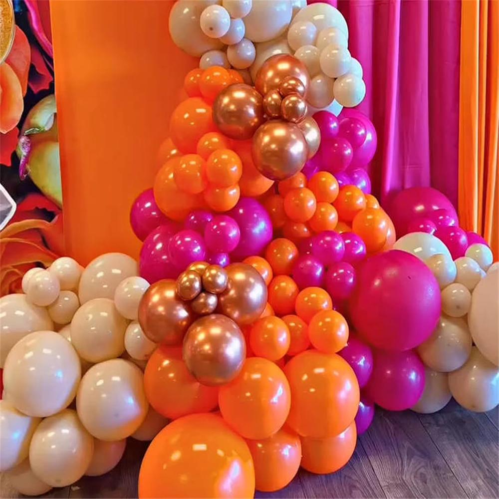 Summer Tropica Theme Hot Pink Orange Balloons Garland Pastel Pink Gold Balloon Arch Kit Wedding Birthday Party Decoration Globos
