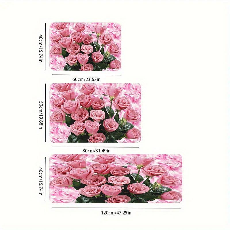 1Pcs Anti Fatigue Kitchen Rugs Pink Rose Print Waterproof Non-Slip Thick Cushioned Kitchen Mat Heavy Duty Comfort Standing Mat for Kitchen