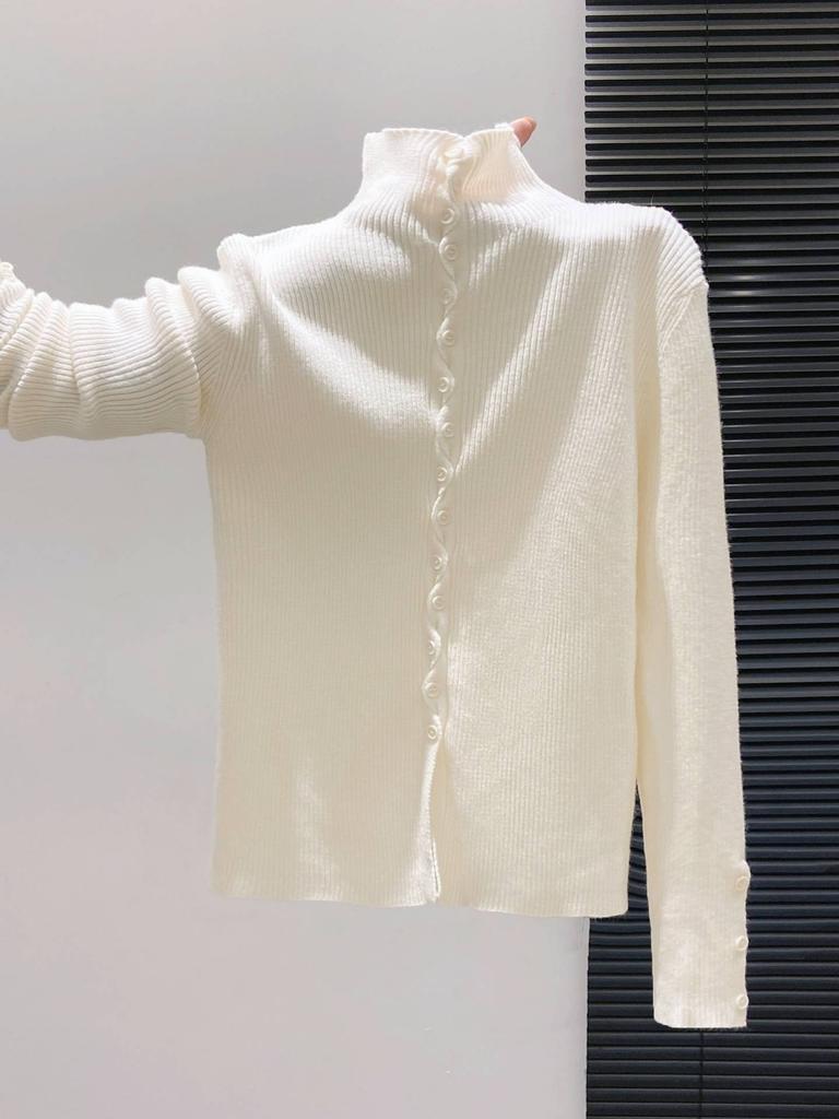 Single-breasted knitted cardigan jacket women's autumn and winter new stand-up collar sweet front shoulder inner top soft waxy sweater