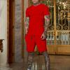 Men's Summer Sports Two-Piece: Solid Color Shorts & Short-Sleeve T-Shirt with Custom Logo Option