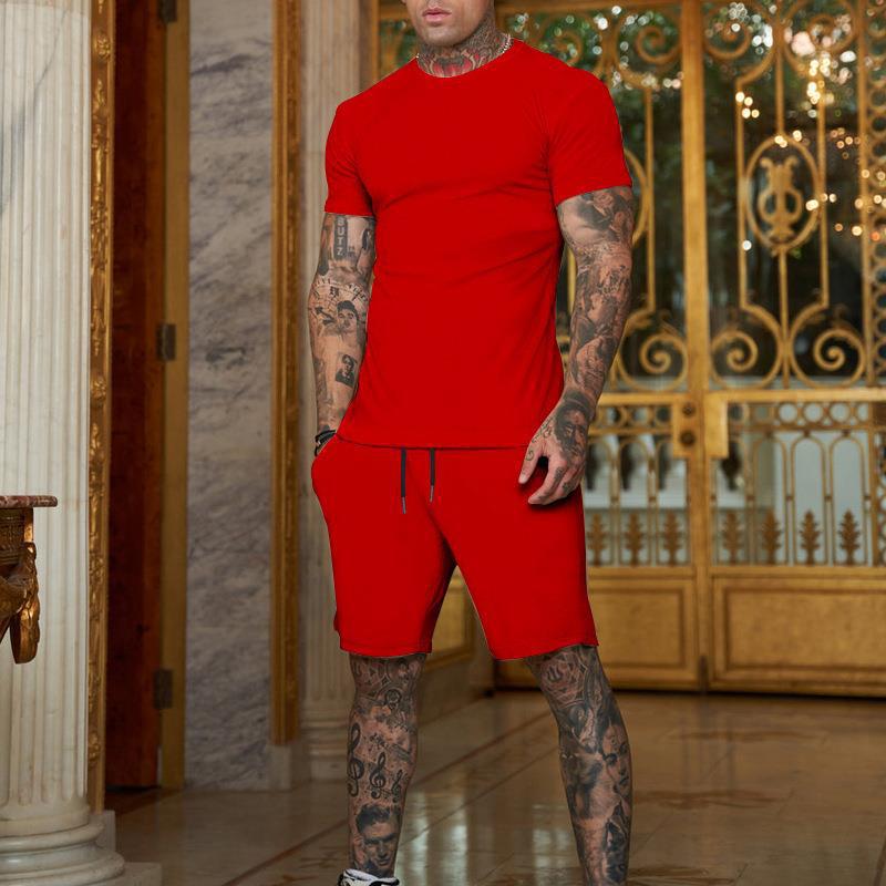 Men's Summer Sports Two-Piece: Solid Color Shorts & Short-Sleeve T-Shirt with Custom Logo Option