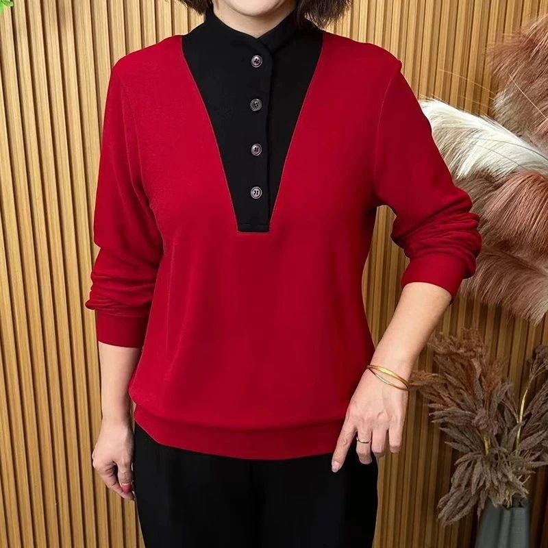 

Осень и зима новая мода двухсторонний бархатный топ с вставками универсальная теплая базовая рубашка для женщин среднего возраста M красный