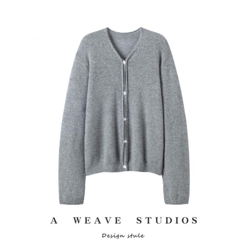 Pure Cashmere V-Neck Cardigan: Women's Autumn/Winter Elegant Long Sleeve Buttoned Knit Sweater