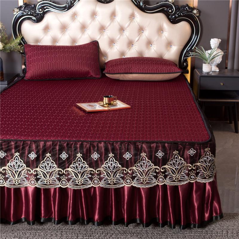

2026 Spring/Summer Silk Latex Cool Mat Bed Skirt Set in Solid Colors - Three-Piece Set 120x200cm Mat + 1 Pillowcase