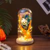 LED Clear Dome Pumpkin Night Light Halloween Pumpkin Figurine in Cloche with LED Light for Home Kitchen Mantel Tabletop Decor