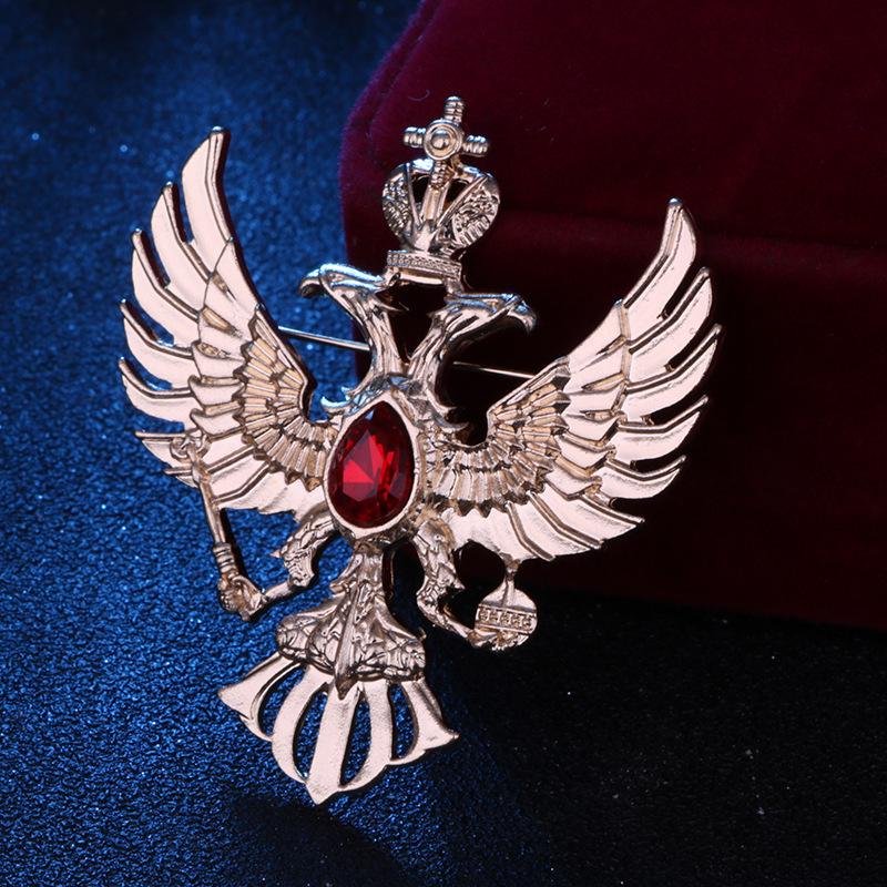Men's Russian Double-Headed Eagle Crown Brooch - Suit Jacket Pin Emblem