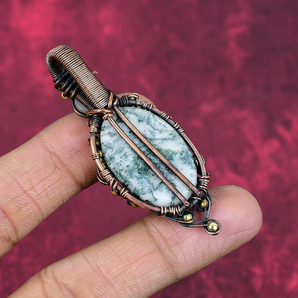 Lebensbaum Baumachat Anhänger Kupferdraht umwickelter Anhänger Echter Edelstein Schmuck Mondstein Anhänger Handgefertigter Kupferschmuck Hochzeitsgeschenke