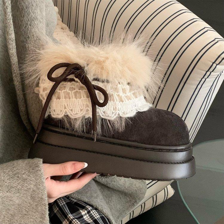 Retro snow boots cotton boots thick-soled fluffy piled thickened warm big cotton shoes